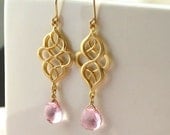 Pink Mystic Quartz Earrings Celctic Knot Gold  - Spring Pink - Handmade Spring Fashion