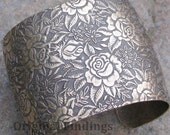 1 Etched Rose flower Antiqued Brass 2 inch cuff 1227