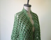Green Shawl Crochet, Beautiful Triangle Scarf, Wrap Poncho Wool Acrylic Yarn, Gift For Her. St Patricks