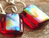 Ruby Red and dichroic glass dangles