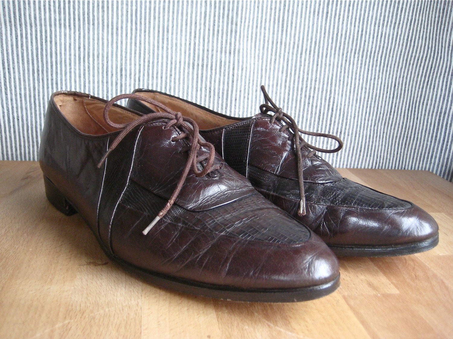 Mahogany Leather and Snakeskin Oxfords - Size 7 1/2 Mens 9 1/2 Womens
