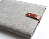 iPad Sleeve - Grey Wool Felt with Brown Leather