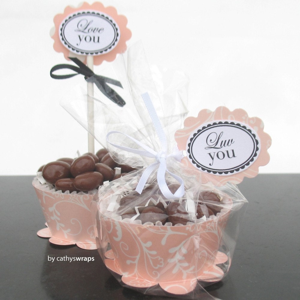 Custom DIY Picks & Gift tags - Pink Polka Dot, Paisley toppers, picks, tags - set of 24