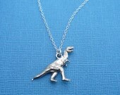silver tyrannosaurus rex dinosaur necklace