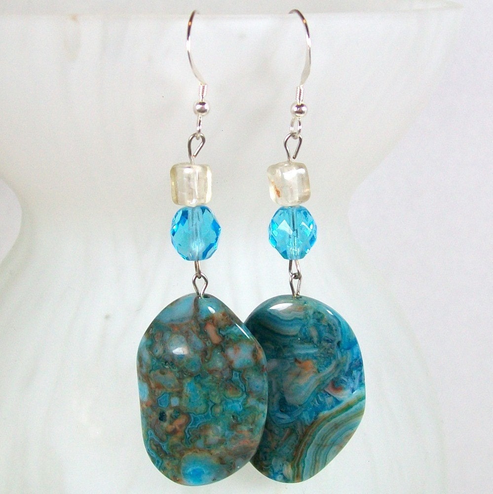 Dangle Earrings with Blue Agate