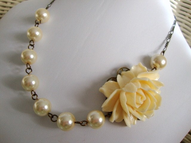 Going to the Chapel Necklace FREE Earrings - Rose and Pearls