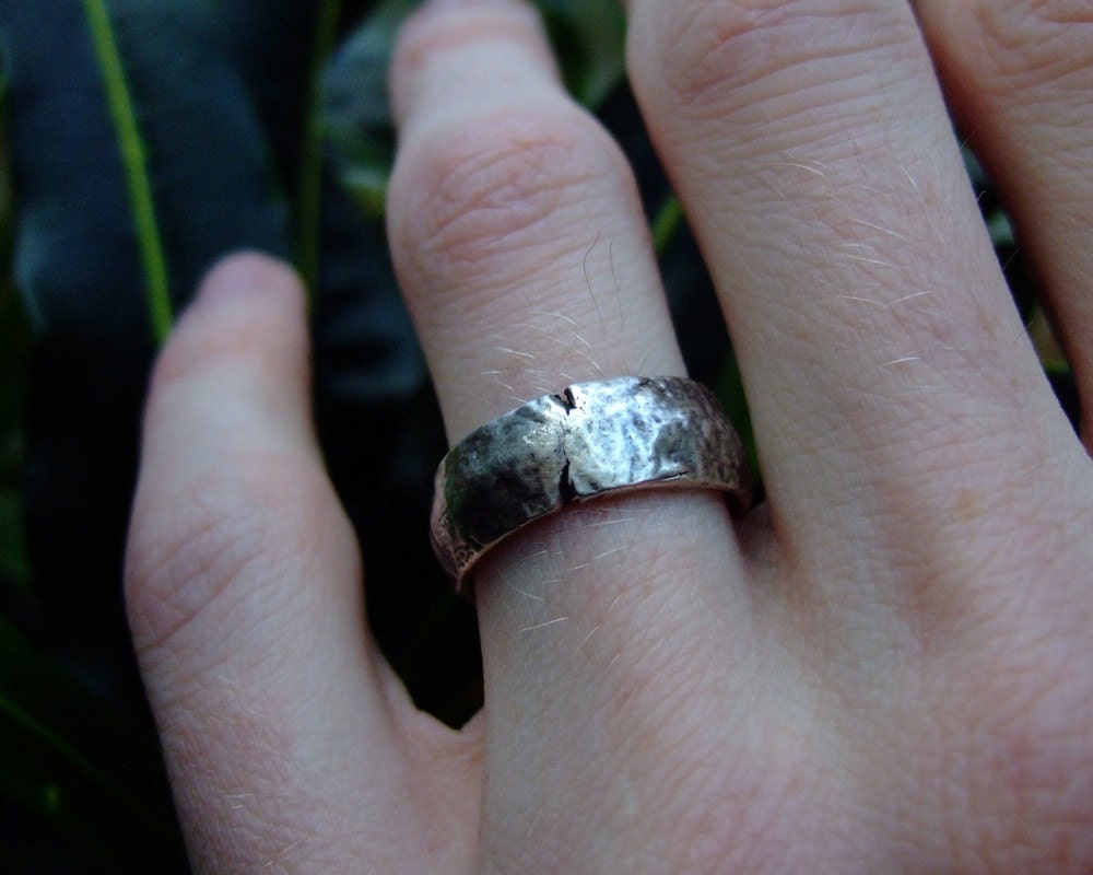 Silver Bark, mens wide handmade silver ring