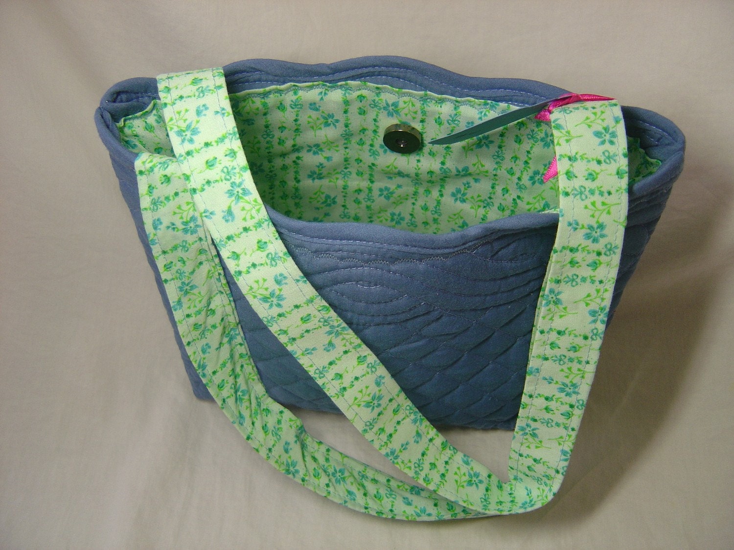 Blue Flowers Quilted Tote Purse