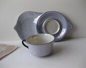 Vintage Tea Time Blue and White Lustre Czechoslovakia Teacup and Saucer Snack Set