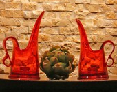 Red Vintage Candle Holders - Red Amberina Art Glass Pitcher