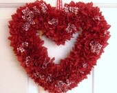 BEAUTIFUL Red Fabric Heart Wreath, Door/Wall Decoration