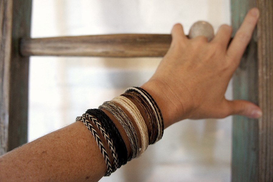 CABALLO Hand Braided Horse Hair Bracelet with Sterling Silver Clasps in BLACK