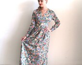 Vintage 1960s Floral Print Maxi Dress- SML/MED