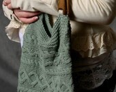 Organic Cotton Purse lined blue hand knit ooak