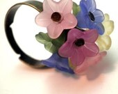 Adjustable Ring - Mini Flower Bouquet - Brass Plated