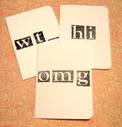 Handmade Stamped Greeting Cards With Funny Phrases from Eightymillion-WT-, hi, omg-Set of 3