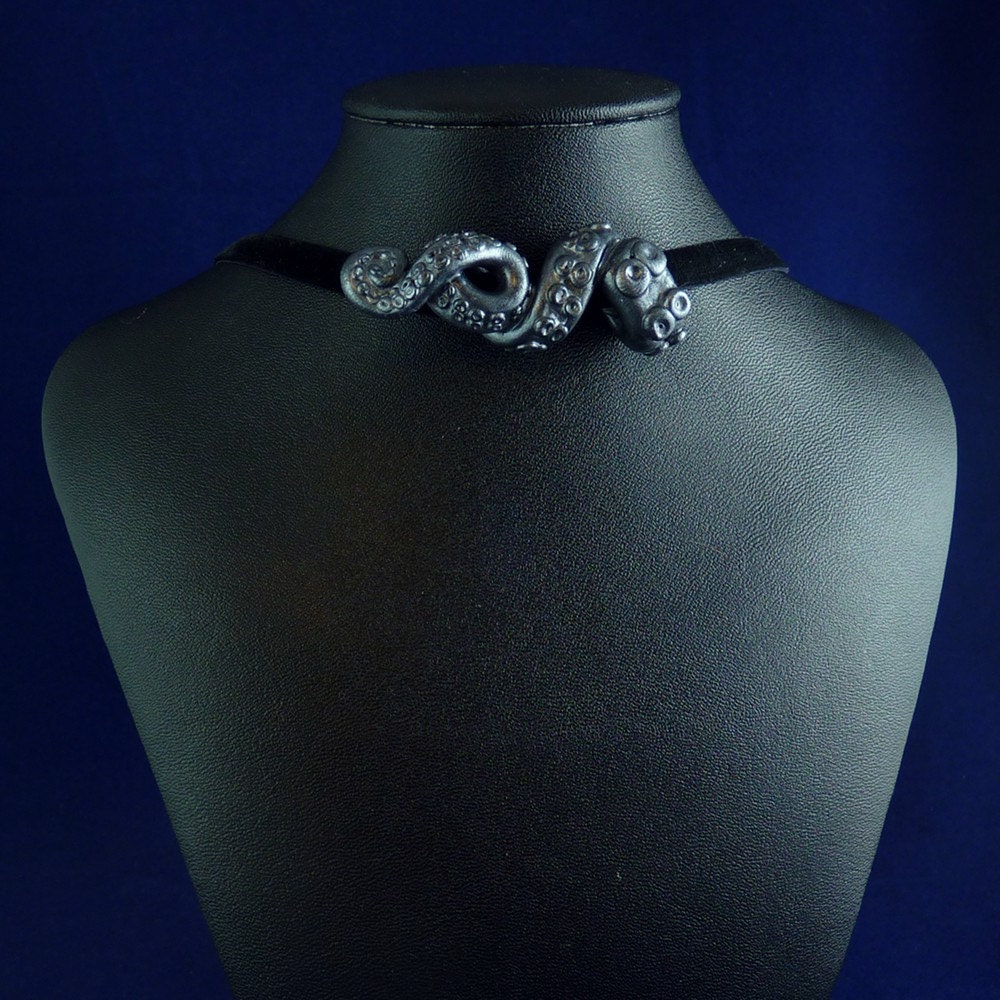 Pewter Tentacle Choker - Handmade Polymer Clay Jewelry
