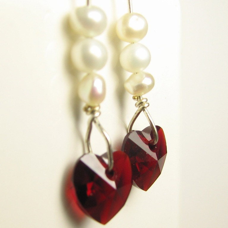 Pearls and Hearts Hand Made Earrings