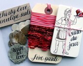 Little Love Package, Mini Valentines Gift Packaging Kit with calligraphy, stickers and red string, Home Made Valentines