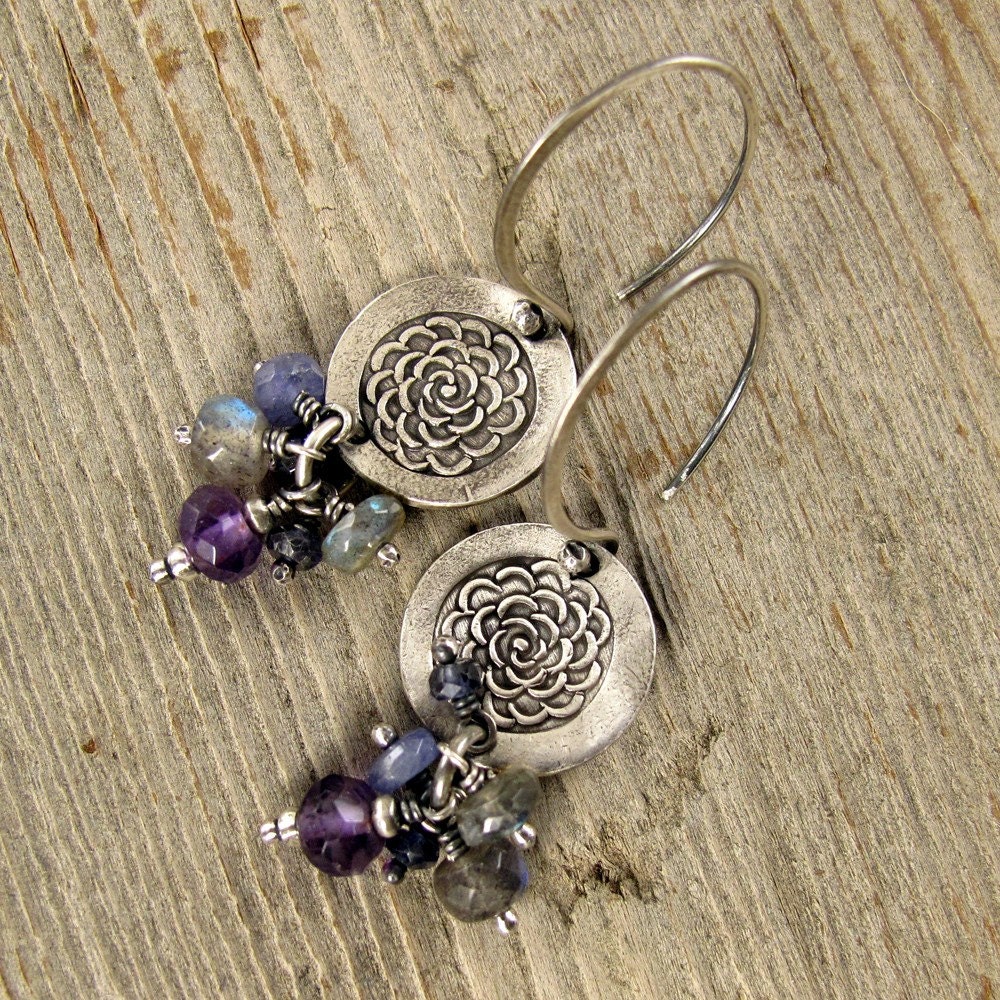Old Rose Silver and Gemstone Earrings