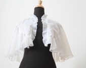 VALENTINES SALE 15% OFF Vintage White Sheer Ruffled Bat Wing Lingerie Top/Shawl / Bolero See Description for Coupon Code