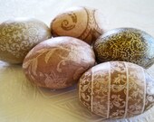 Old World Decoupage Easter Eggs acanthus scroll cream taupe sepia elegant greco roman