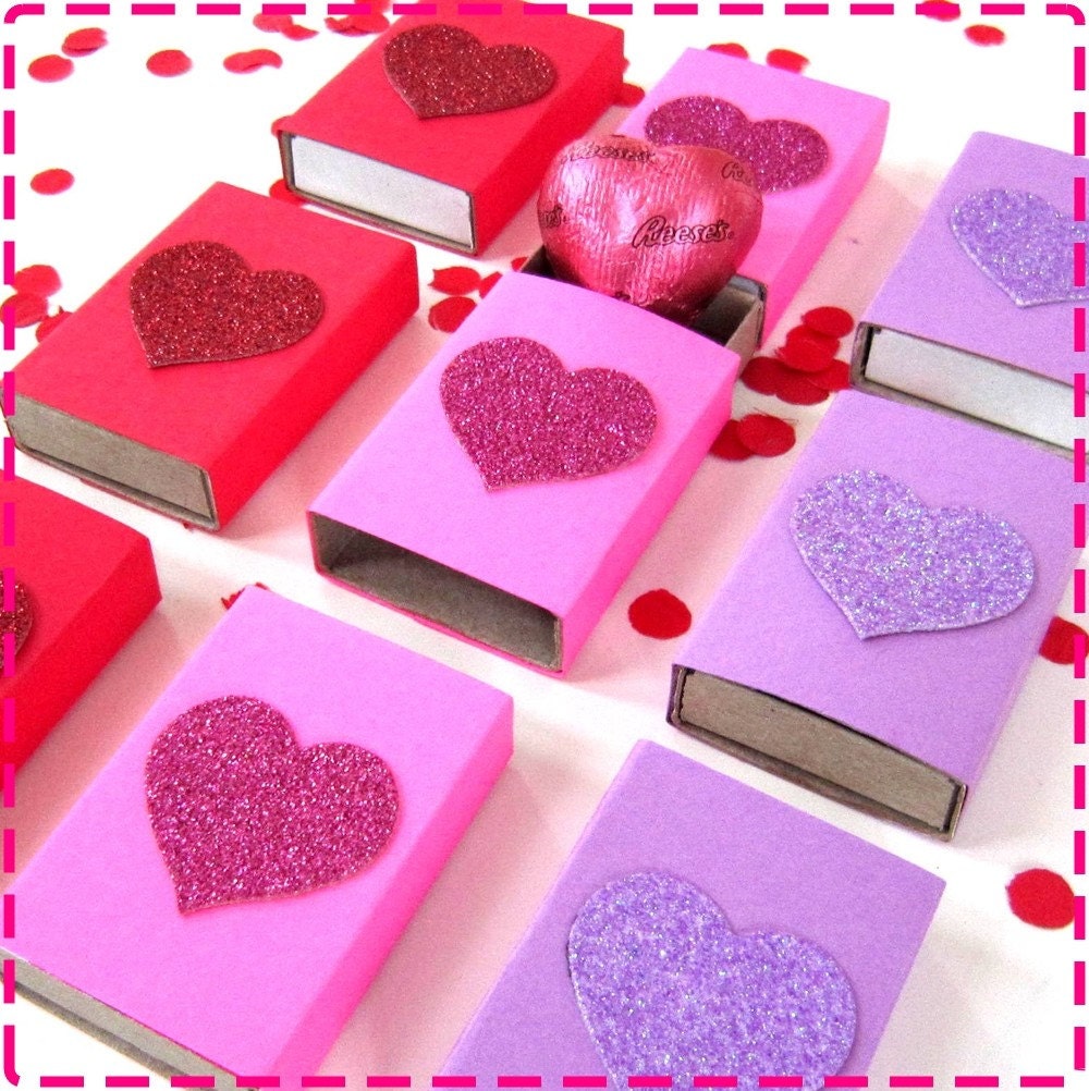 HAPPY VALENTINE'S DAY Matchbox Goodies - Set of (3) - Surprise Heart-Shaped Chocolate Candy in Each - Red, Hot Pink & Purple - Free Gift Box