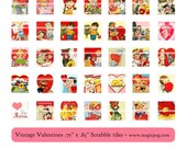 Vintage Valentine Scrabble digital collage sheet 19mm x 21mm .75 x .83 in
