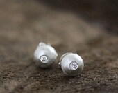 recycled sterling silver pebble .06ct white VS diamond studs