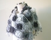 Shawl Grey Ivory Floral Shawl Soft Triangle Wrap Scarf Stole winter fashion. READY TO SHIPPING
