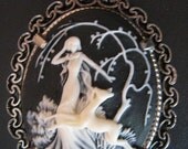 Fairy and Deer Cameo Ivory on Black Pendant Gothic Victorian