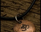 Om Aum Symbol Pendant Necklace  - Recycled copper hammered oxidized disc pendants