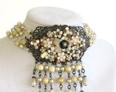Diva in Cream - BREATHTAKING signed vintage fusion couture bib necklace OOAK