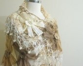 Shawl. Feminine Flower Shawl, Light Brown Caramel Ivory Colorful Triangle Stole New Spring Fashion READY TO SHIPPING