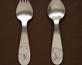 SALE - 2010 year of the tiger spork and spoon feeding set - pewter
