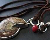 Ammonite Sterling Silver Leather Necklace OOAK