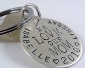 We Love Mom personalized hand stamped sterling silver keychain
