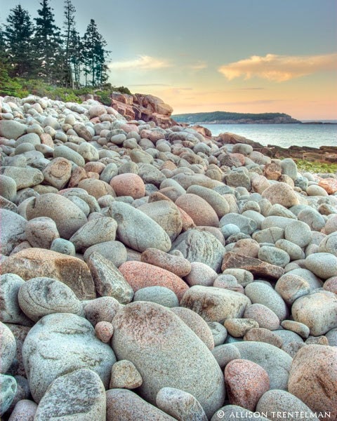 Beach Photography Print - Landscape Photo - 8x10 Nature Art Print - Maine Coast Beach Photo - Nature Wall Art - "Shoreline with Round Rocks"
