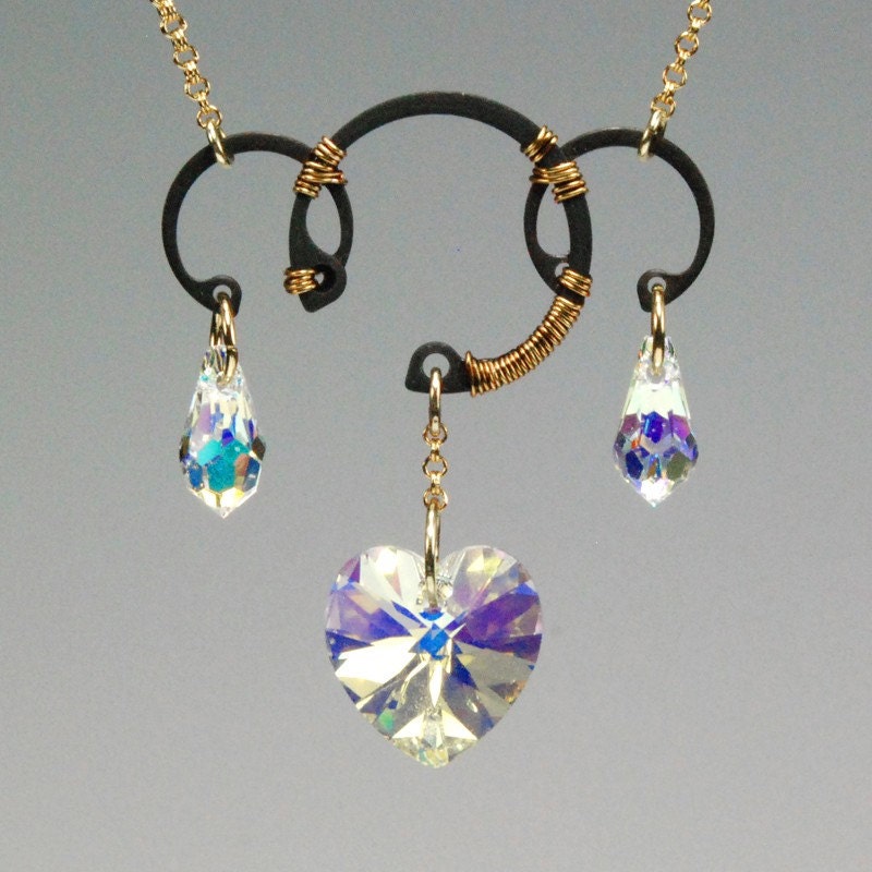 Sol v5: Crystal ab Swarovski crystal industrial wire wrapped necklace