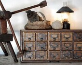 Primitive Wooden Card Catalog Apothecary Chest