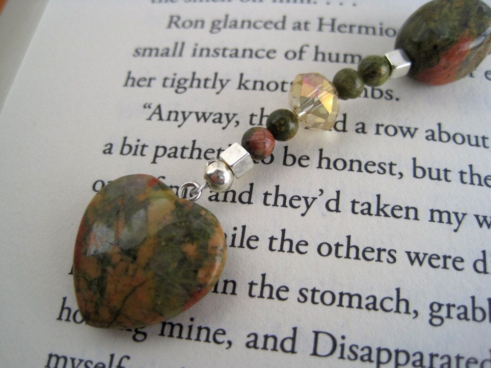 Unakite Heart Swarovski Crystal Bookmark