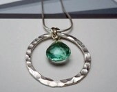 Hammered Silver Pendant Necklace with Green Fluorite - FREE shipping