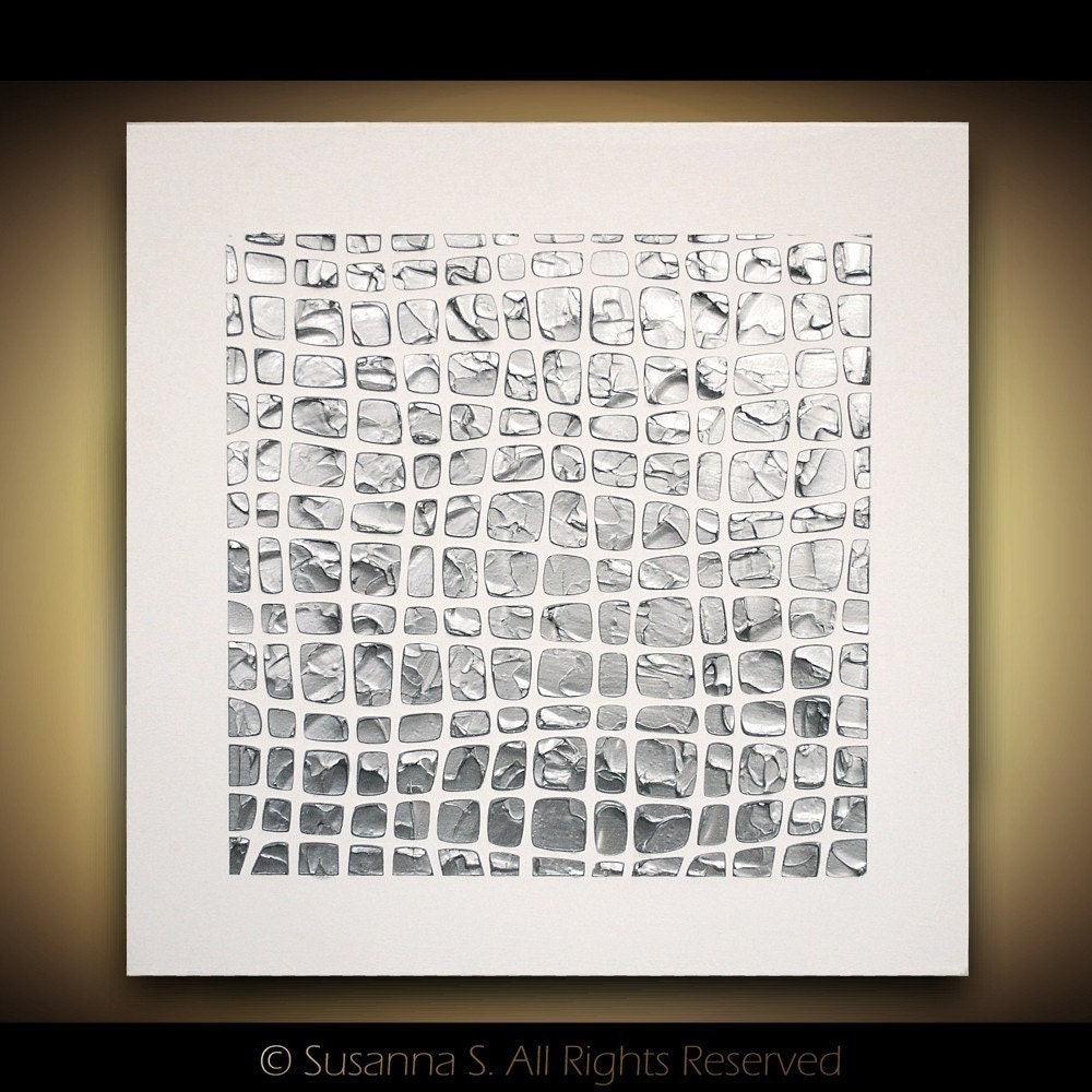 ORIGINAL Abstract Contemporary Fine Art Modern Silver Textured Palette Knife Metallic Painting by Susanna