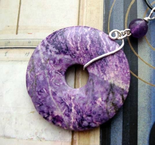 Purple Stone Pendant. Wire Wrapped Jasper Donut. 'Fruit of the Forest'