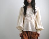 Vintage beige crochet trim blouse top.