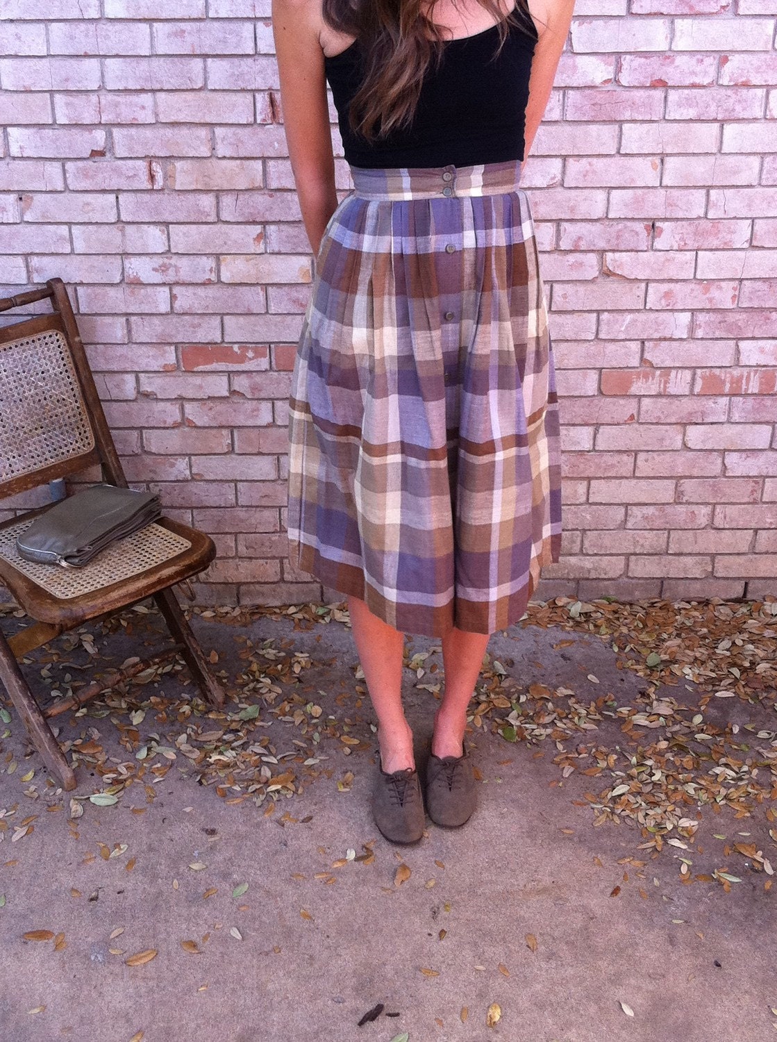Vintage Plaid Button-Up Skirt
