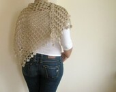 Crochet Weddding Shawl Women Spring Fashion Handmade Beige Triangle Lace Shawl Triangle Wrap Scarf READY TO SHIPPING