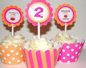 Personalized Birthday Owl Cupcake Toppers for Girl Owl Birthday Party in Pink and Orange
