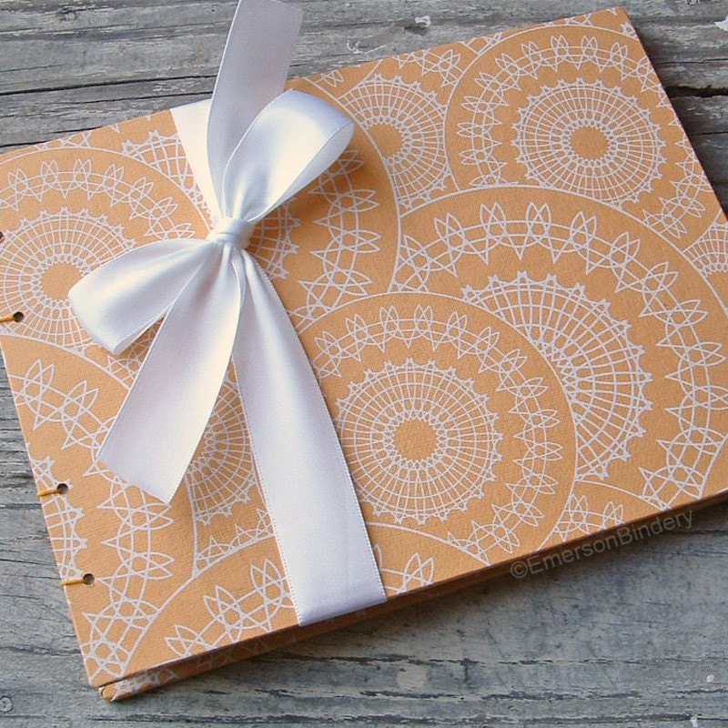 Wedding Guest Book, Orange Mango Spiral Lace, MEDIUM 8x6, MADE to ORDER