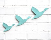Wall art Ceramic Flying ducks Seafoam turquoise blue pottery Modern retro classic design Home decor Bathroom art kitchen living room